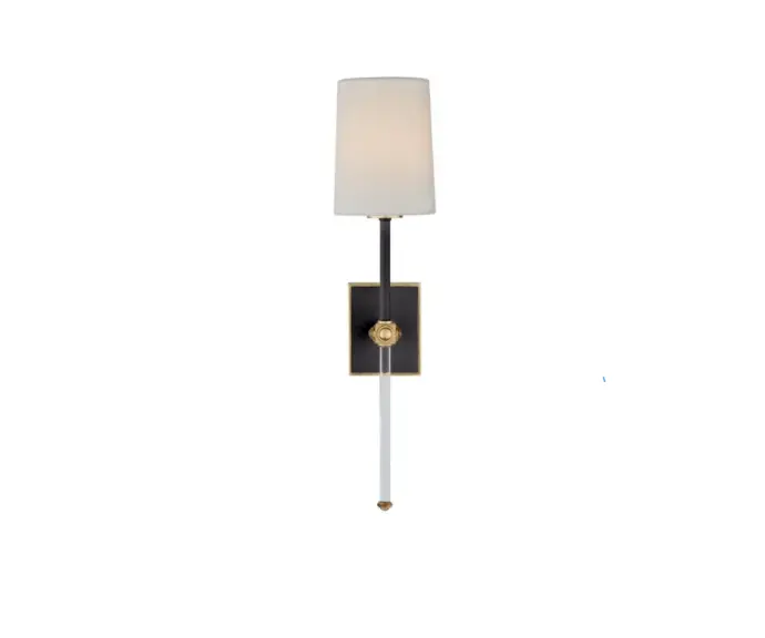 Visual Comfort Lucia Medium Tail Sconce in Matte Black and Crystal With Linen Shade 