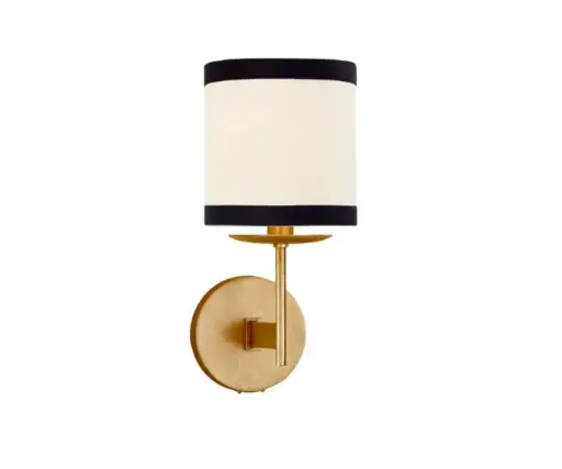[TDH572] Visual Comfort Walker Small Sconce in Gild With Cream Linen Shade With Black Linen Trim 