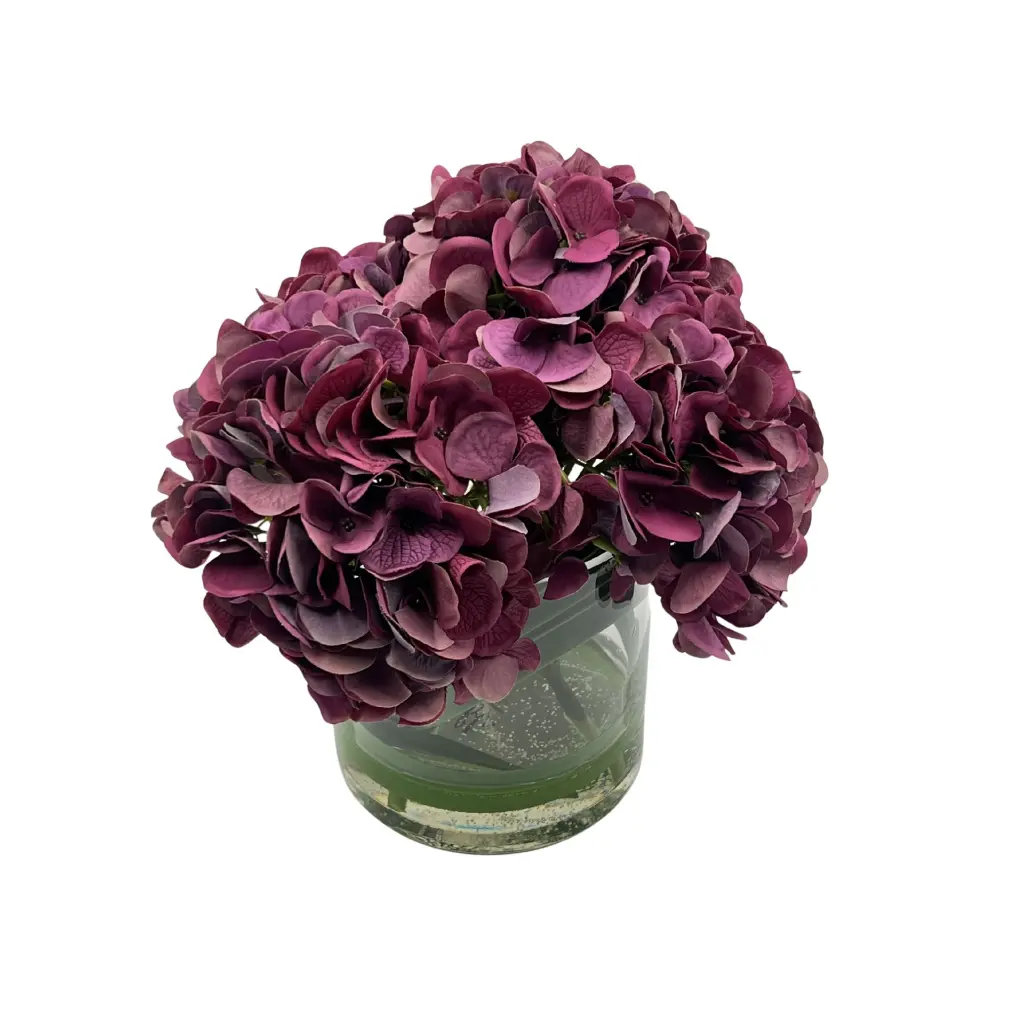 Soft Hydrangea Mauve In Cylinder Glass Vase