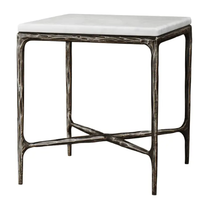 Elements Solid Iron Natural Marble Side Table