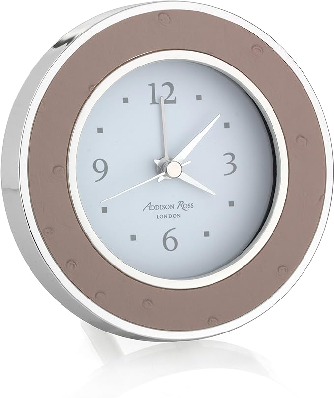 Addison Ross Blush Ostrich Silver Alarm Clock