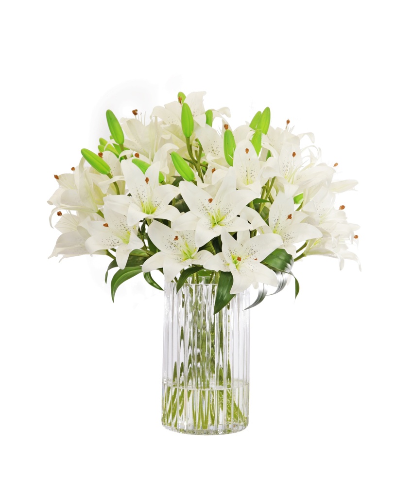 Soft Tiger Lily White In Ribbed Cylinder Vase