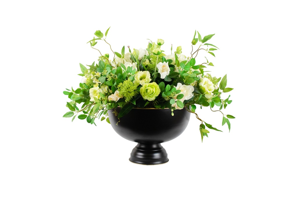 Soft White And Green Foliage In Bronze Rosebowl