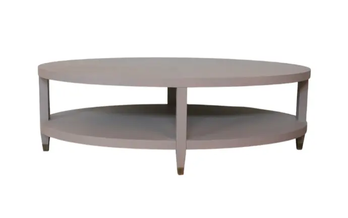 طاولة قهوة بيضاوية من اليمينتس، مصنوعة من خشب البلوط الأحمر والخشب الرقائقي مع قشرة خشب البلوط