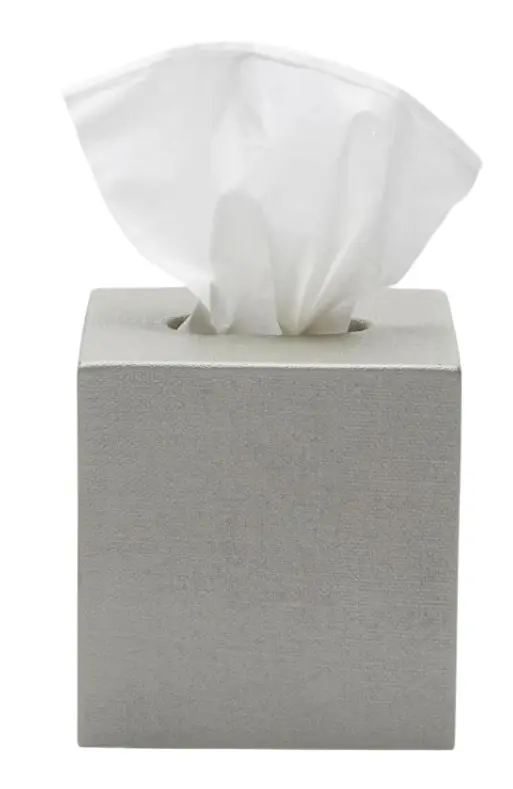 Pigeon and Poodle Dannes Sq Tissue Box, Light Gray Faux Linen