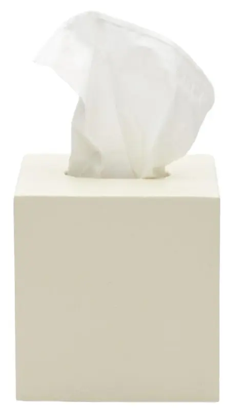 Pigeon and Poodle Dannes Sq Tissue Box, White Faux Linen