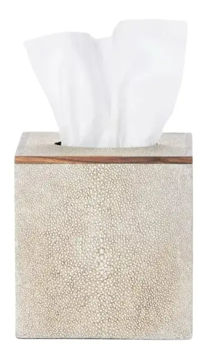 Pigeon and Poodle Manchester Sq Tissue Box, Warm Silver Faux Shagr