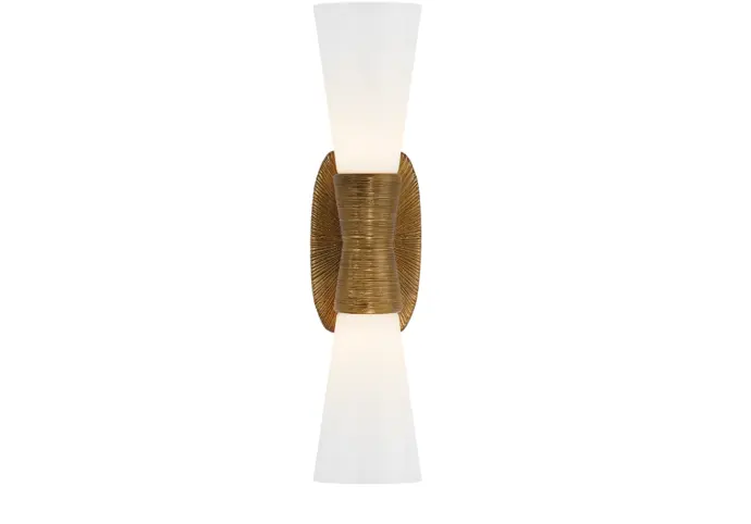 Visual Comfort Utopia Small Double Bath Sconce in Gild White Glass