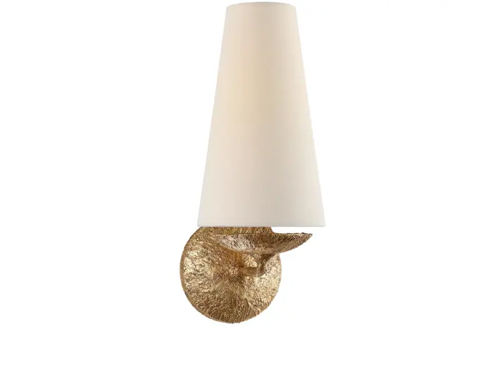 Visual Comfort Fontaine Single Sconce in Gilded Plaster With Linen Shade 