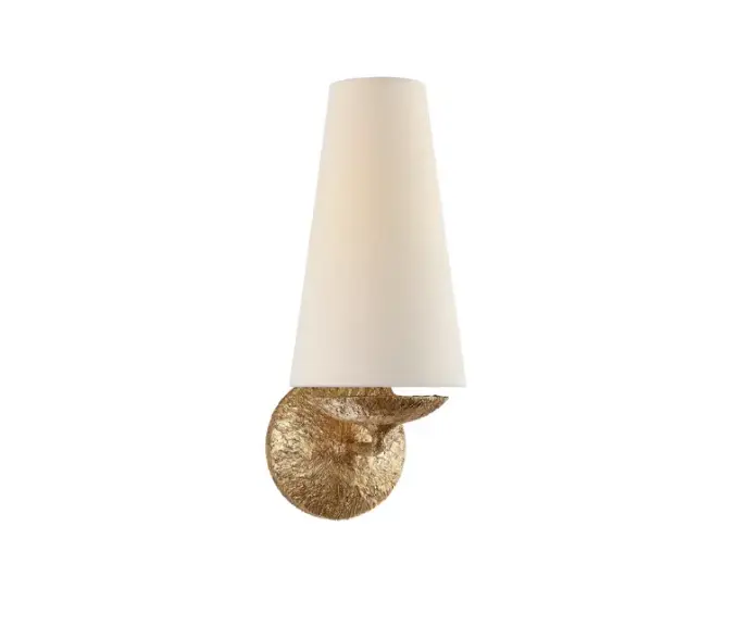 Visual Comfort Fontaine Single Sconce in Gilded Plaster With Linen Shade 