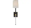 Visual Comfort Lucia Medium Tail Sconce in Matte Black and Crystal With Linen Shade 