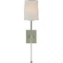 Visual Comfort Lucia Medium Tail Sconce in Celadon and Crystal With Linen Shade 