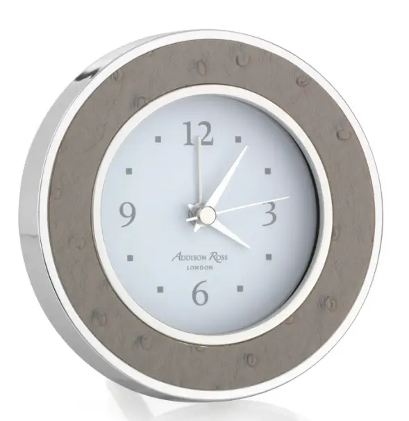 Addison Ross Shadow Ostrich Silver Alarm Clock