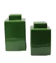 Soft Dark Green Porcelain Container With Lid Medium