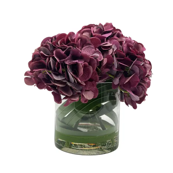Soft Hydrangea Mauve In Cylinder Glass Vase