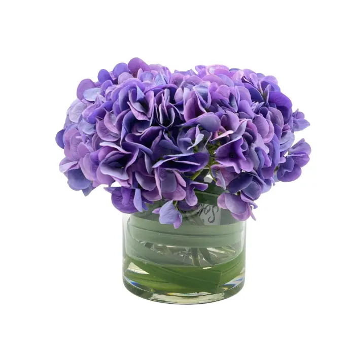 Soft Hydrangea Purple In Cylinder Glass Vase