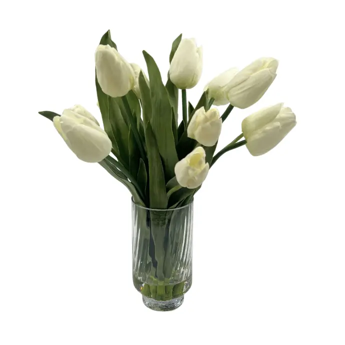Soft Tulip Real Touch White In Footed Cylinder Vase