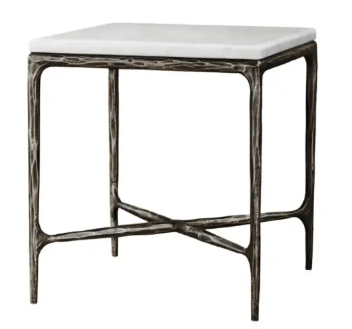 [TDH521] Elements Solid Iron Natural Marble Side Table
