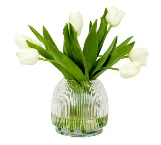 [TDH986] Soft Tulips 15"White In Ribbed Vase