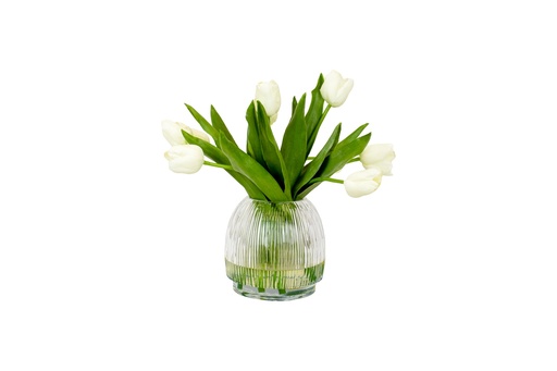 [TDH986] Soft Tulips 15"White In Ribbed Vase