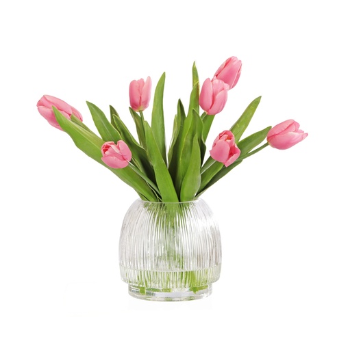[TDH987] Soft Tulips 15" Pink In Ribbed Vase