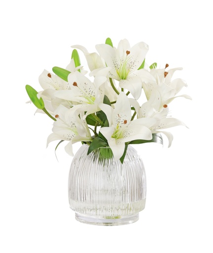 [TDH988] Soft Tiger Lily White In Ribbed Vase