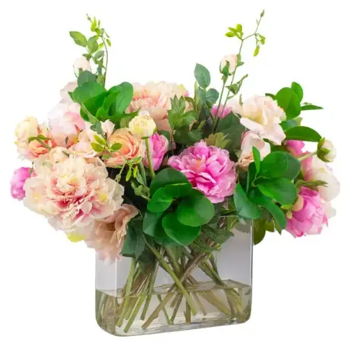 [TDH990] Soft Peony Tulips And Ranuculus In Rect Vase