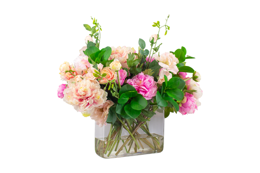[TDH990] Soft Peony Tulips And Ranuculus In Rect Vase