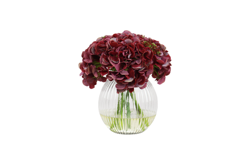 [TDH994] Soft Hydrangea Mauve In Ribbed Glass Vase
