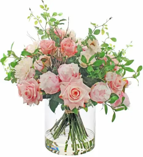 [TDH1000] Soft Pink Tied Bunch In Cylinder Vase - No Twig