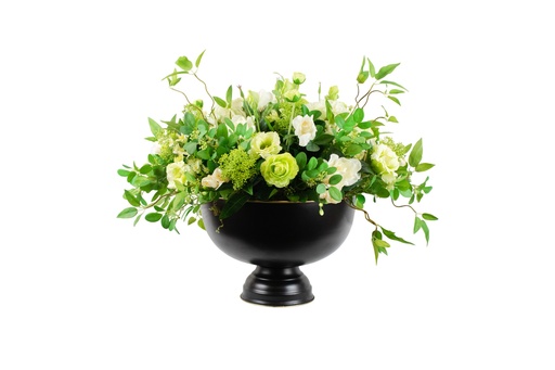 [TDH1002] Soft White And Green Foliage In Bronze Rosebowl