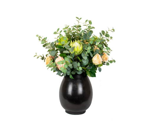 [TDH1003] Soft Roses And Protea With Foliage In Ceramic Vase