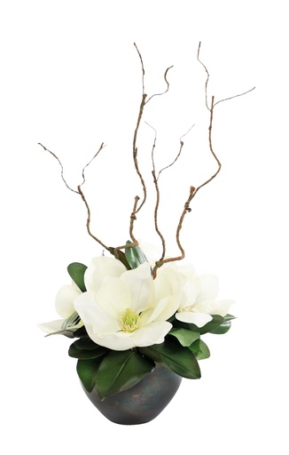 [TDH1011] Soft Magnolia Flowers With Twig Vine In Metal Planter Small