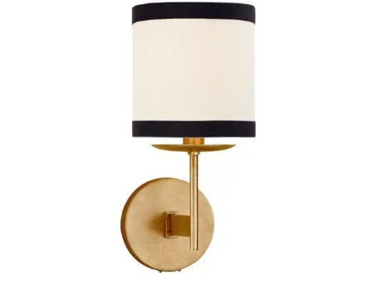 [TDH572] Visual Comfort Walker Small Sconce in Gild With Cream Linen Shade With Black Linen Trim 