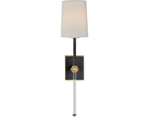 [TDH576] Visual Comfort Lucia Medium Tail Sconce in Matte Black and Crystal With Linen Shade 