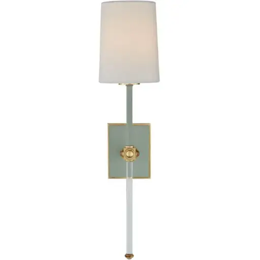 [TDH577] Visual Comfort Lucia Medium Tail Sconce in Celadon and Crystal With Linen Shade 