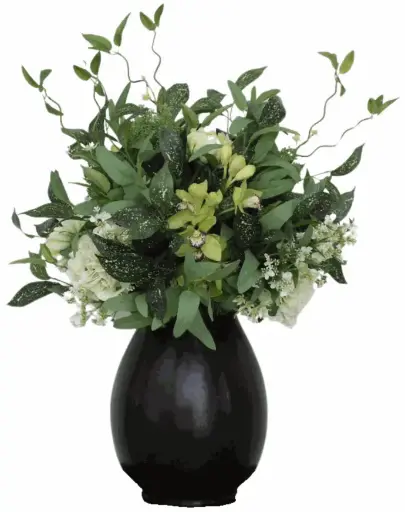 [TDH1239] Soft Cymbidium Lime With Hydrangea And Foliage In Flora Urn
