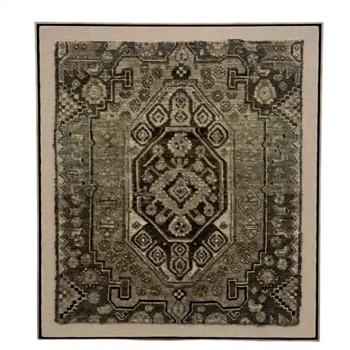 [TDH690] لولوي - قطعة سجادة عتيقة - إطار معدني