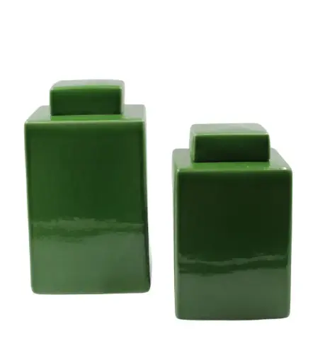 [TDH1475] Soft Dark Green Porcelain Container With Lid Medium