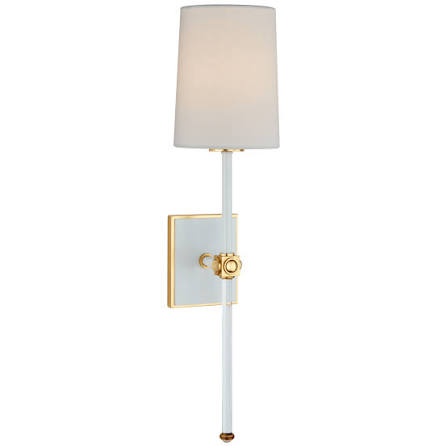 [TDH1772] Visual Comfort Lucia Medium Tail Sconce in white and crystal with Linen Shade