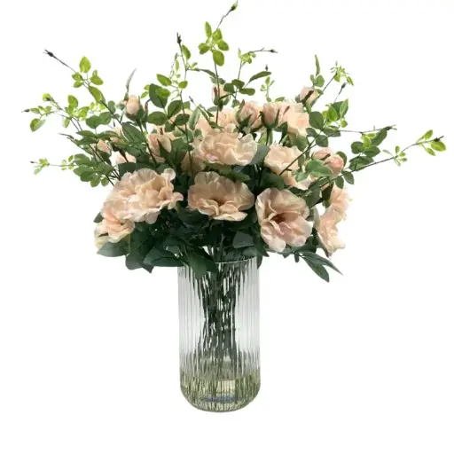 [TDH1783] Soft Tea Rose Pink In Ribbed Cylinder Vase