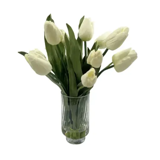 [TDH1785] Soft Tulip Real Touch White In Footed Cylinder Vase