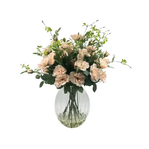 [TDH1786] Soft Tea Rose Pink In Ribbed Vase
